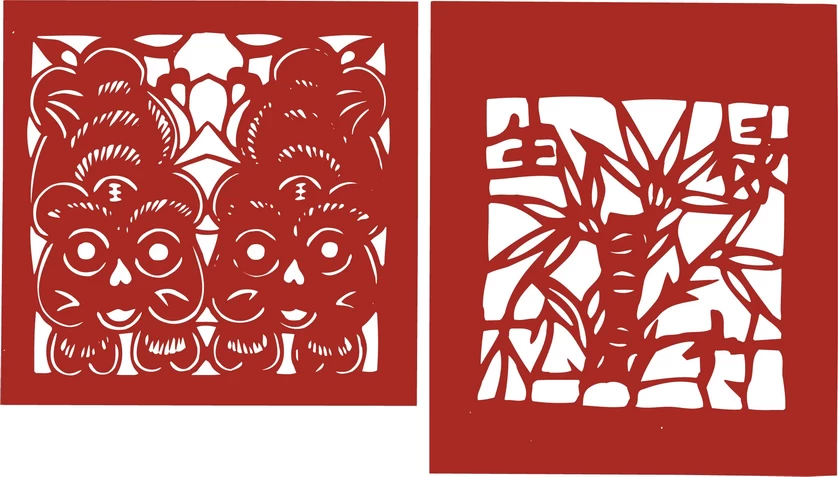 中国风中式传统喜庆民俗人物动物窗花剪纸插画边框AI矢量PNG素材【1181】